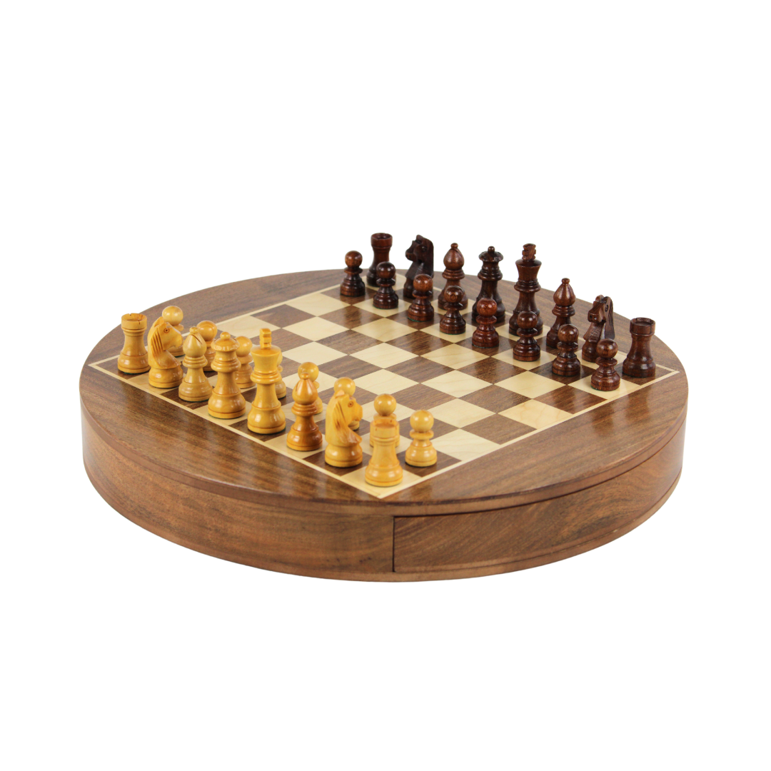 Solid Wood Round Chess Set 12 Inch
