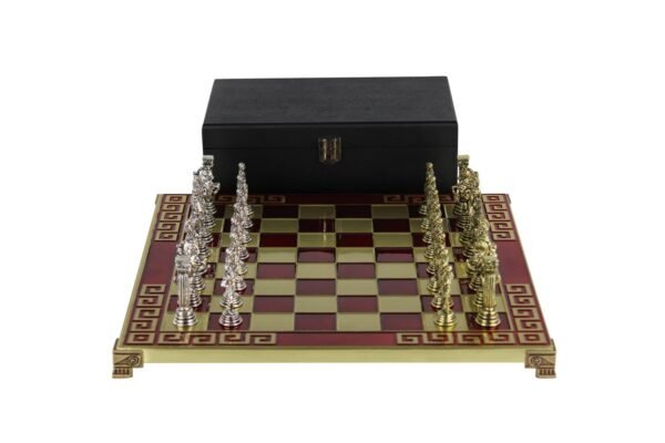 Red Metal Chess Set With Roman Empire Chess Pieces 13 Inch