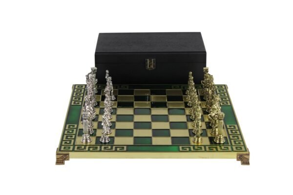 Green Metal Chess Set With Roman Empire Chess Pieces 11 Inch