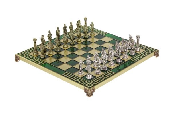 Green Metal Chess Set With Roman Empire Chess Pieces 11 Inch - Image 2