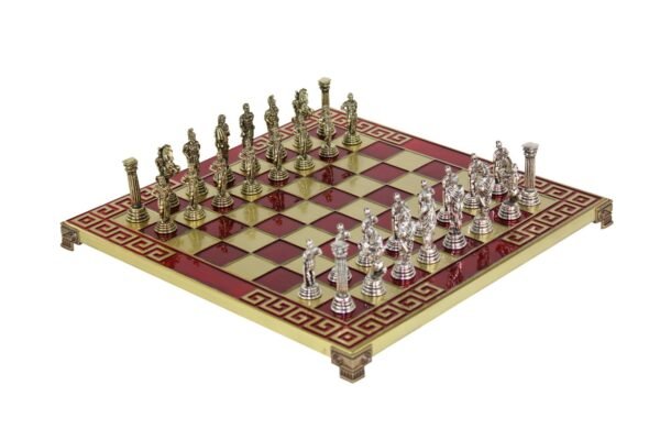 Red Metal Chess Set With Roman Empire Chess Pieces 13 Inch - Image 2