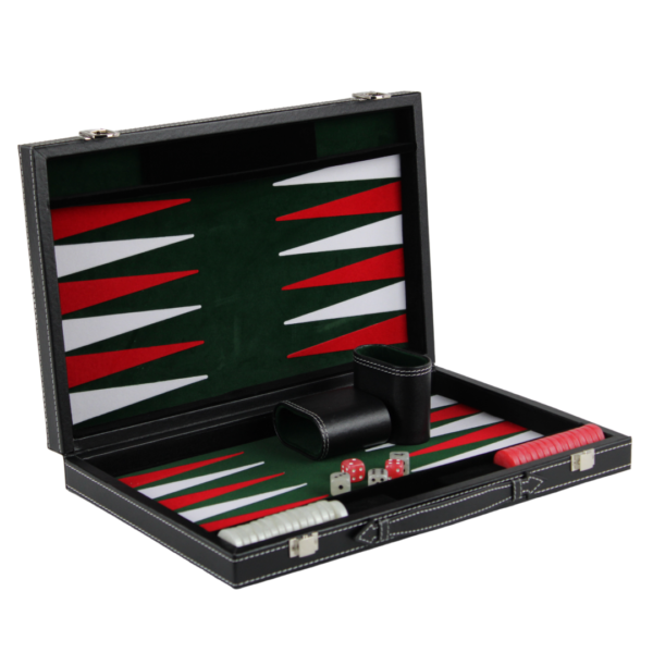 Malachite Green Leather Backgammon Set 15 Inch