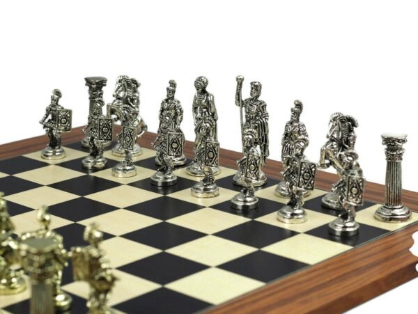 Metal Range Chess Set Palisander & Maple Board 20'' With Roman Metal Chess 3.8'' - Image 4