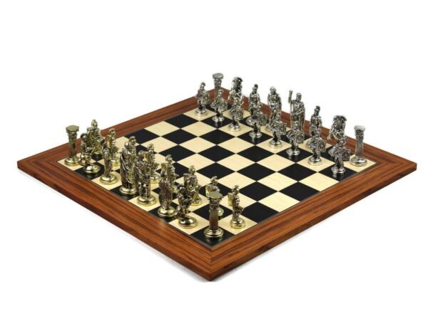 Metal Range Chess Set Palisander & Maple Board 20'' With Roman Metal Chess 3.8'' - Image 2
