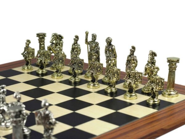 Metal Range Chess Set Palisander & Maple Board 20'' With Roman Metal Chess 3.8'' - Image 5