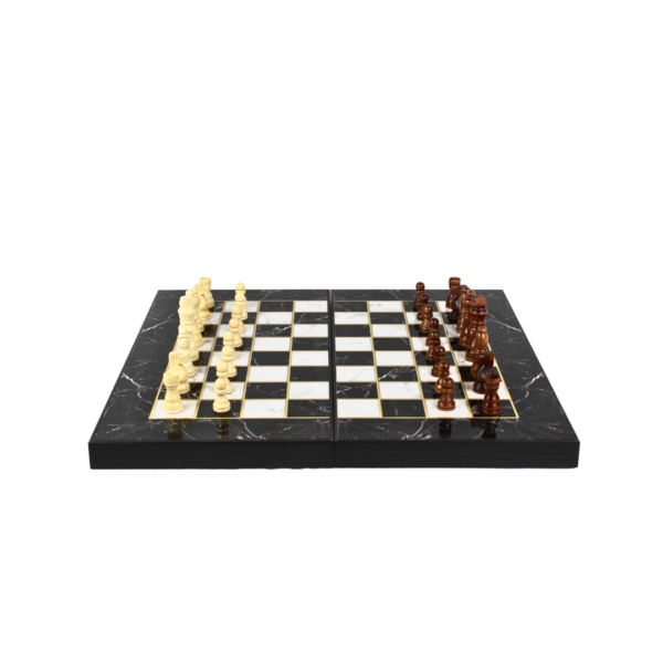 Wooden Black Marble Design Chess & Backgammon Set 19 Inch