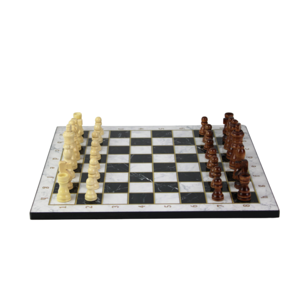 White Marble Design Chess Set 14 Inch With Storage Box - Image 2