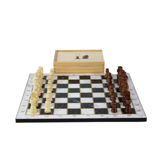 White Marble Design Chess Set 14 Inch With Storage Box