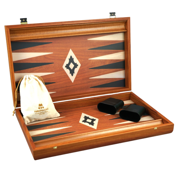 Manopoulos Mahogany Backgammon Set 23 Inch with Storage Racks