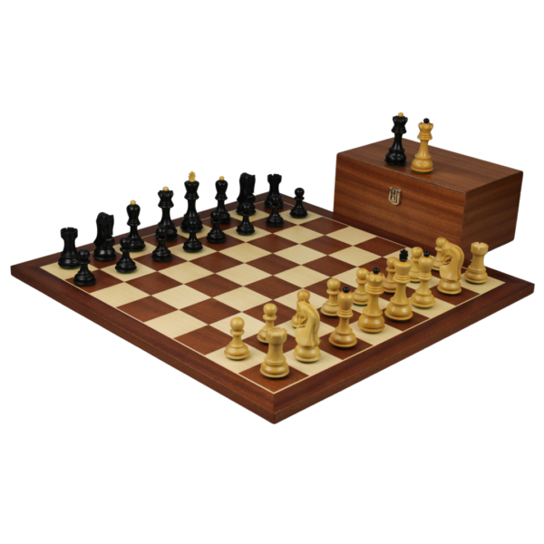 Mahogany Chess Set 21 Inch with Weighted Ebonised Zagreb Staunton Chess Pieces 3.75 Inch