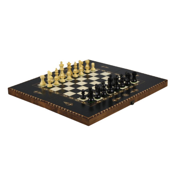 Helena Rural Ebony Chess & Backgammon Set With Ebonised French Staunton Chess Pieces 20 Inch