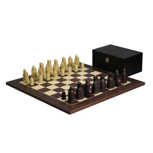 Isle of Lewis I White & Brown Resin Chess Pieces 3.5 Inch With Macassar Chess Board 20 Inch