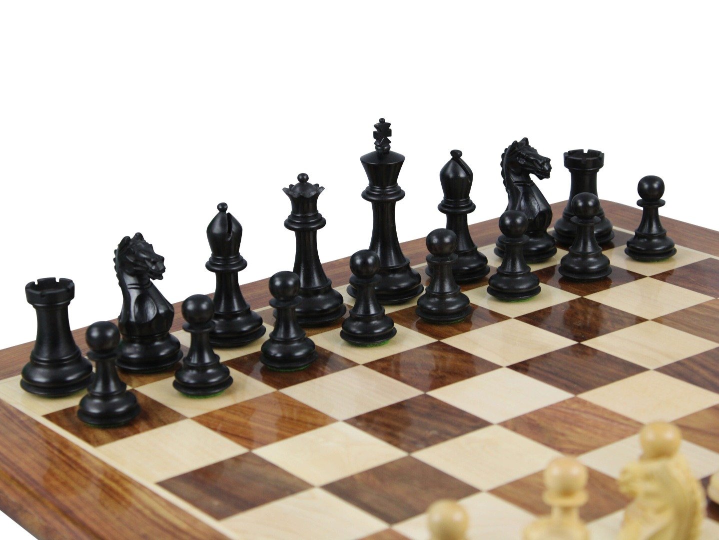 Sheesham Chess Set With Sheesham Flat Chess Board 20 Inch With Ebonised Fierce Knight Chess Pieces 3.75 Inch - Image 4