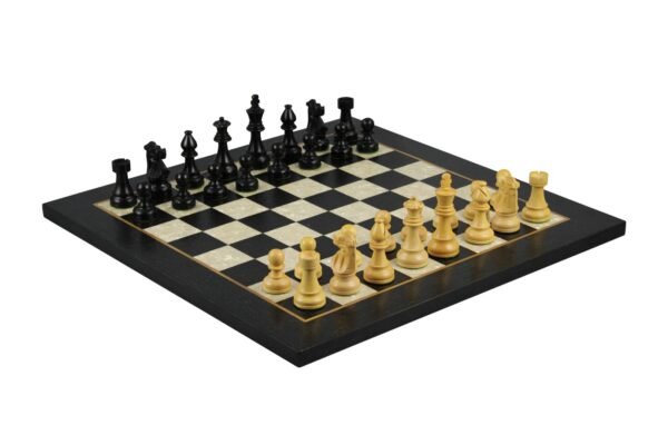 Ebony Chess Set With Helena Mother of Pearl Flat Chess Board and Weighted Ebonised French Knight Staunton Chess Pieces 3.75 Inch - Image 2