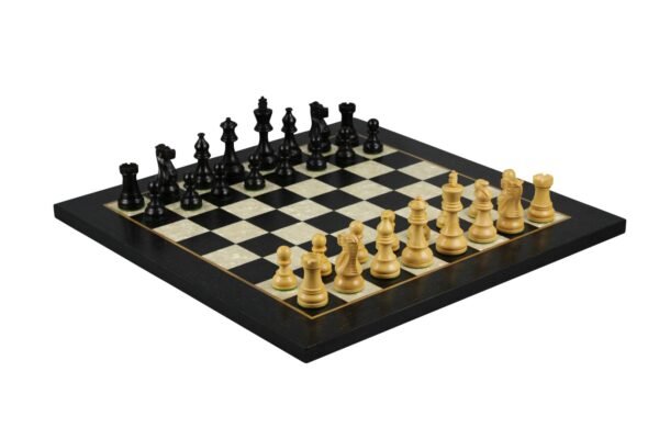 Ebony Chess Set 20 Inch With Helena Mother of Pearl Flat Chess Board and Weighted Ebonised Atlantic Classic Staunton Chess Pieces 3.75 Inch - Image 2