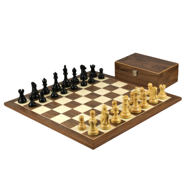 Walnut Chess Set 21 Inch With Walnut Chess Board and Weighted Ebonised Staunton Reykjavik Chess Pieces 3.75 Inch
