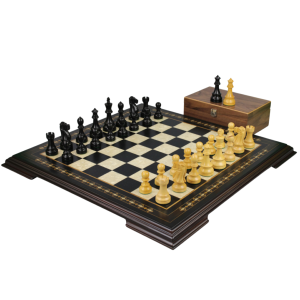 Ebony Chess Set 20 Inch With Helena Chess Board and Weighted Ebonised Reykjavik Staunton Chess Pieces 3.75 Inch