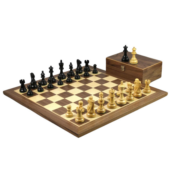 Walnut Chess Set 21 Inch with Weighted Ebonised Atlantic Series Classic Staunton Chess Pieces 3.75 Inch