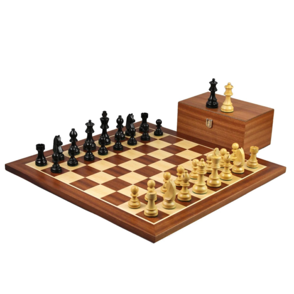 Mahogany Chess Set 21 Inch with Weighted Ebonised German Staunton Chess Pieces 3.75 Inch