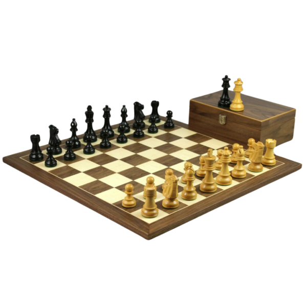 Walnut Chess Set 21 Inch with Weighted Ebonised Staunton French Knight Chess Pieces 3.75 Inch