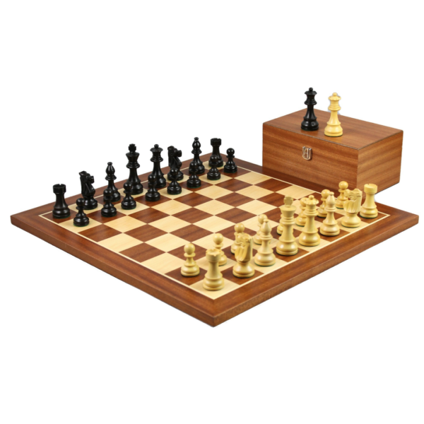 Mahogany Chess Set 21 Inch with Weighted Ebonised Staunton French Knight Chess Pieces 3.75 Inch