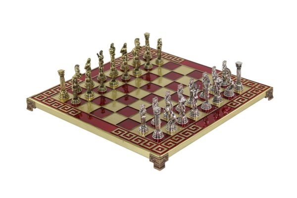 Red Metal Chess Set With Athena Chess Pieces 13 Inch - Image 2