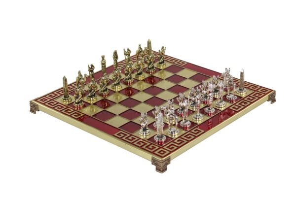 Red Metal Chess Set With Egyptian Chess Pieces 11 Inch - Image 2