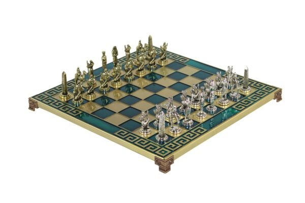 Blue Metal Chess Set With Egyptian Chess Pieces 11 Inch - Image 2