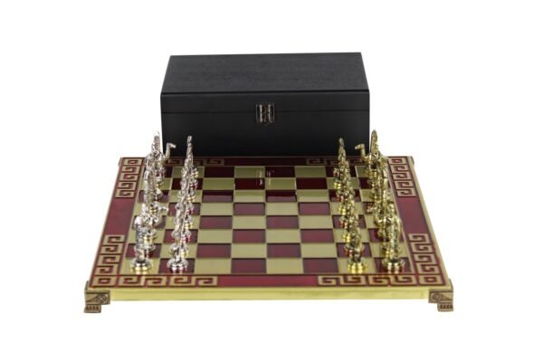 Red Metal Chess Set With Egyptian Chess Pieces 11 Inch