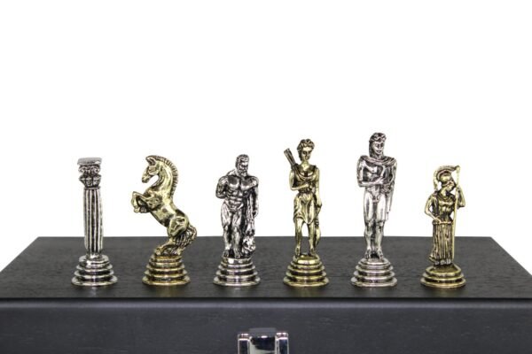 Blue Metal Chess Set With Athena Chess Pieces 13 Inch - Image 2