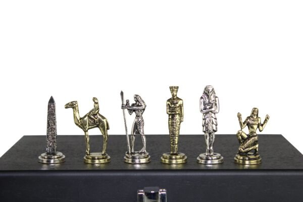 Red Metal Chess Set With Egyptian Chess Pieces 11 Inch - Image 3