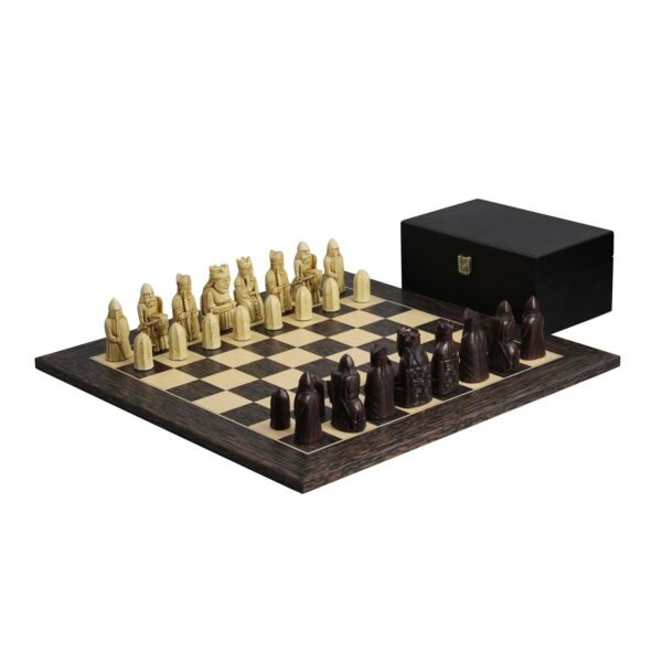 Isle of Lewis Chess Set With II Ivory & Brown Resin Chess Pieces 3.5 Inch and With Tiger Ebony Chess Board 20 Inch