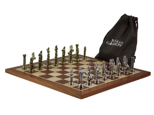 Mahogany Personalised Metal Chess Set with Drawstring Bag 14 Inch
