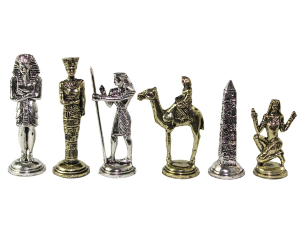 Egyptian Metal Chess Pieces Nickel & Brass 3.8 Inch