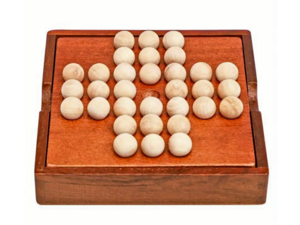 Travel Wooden Solitaire Family Game Square Board 5 Inch