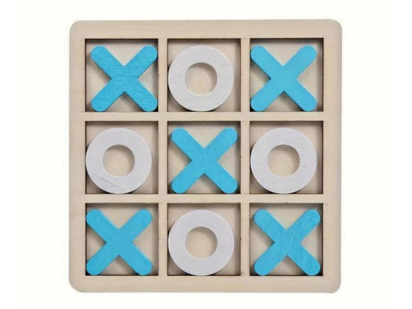 Blue Wooden Noughts & Crosses, Tic Tac Toe, 3 In a Row Family Game Set - Image 2