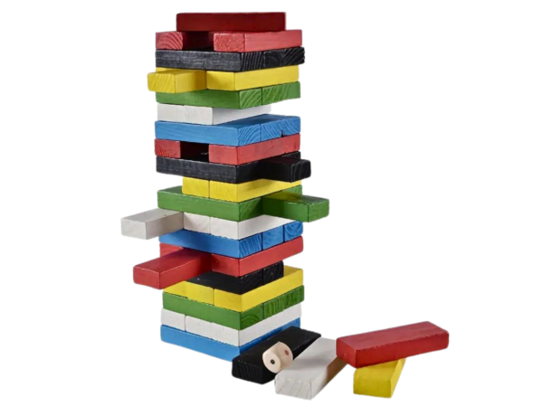 Coloured Tumbling Tower Wooden Blocks Family Game 7.1 Inches