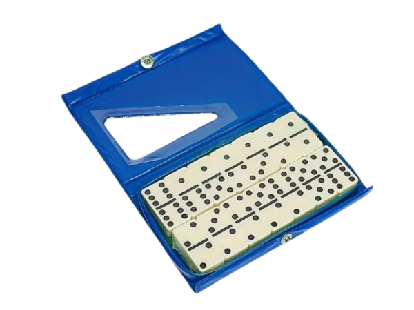 Blue Leatherette Case Double 6 Dominoes 28 Pieces
