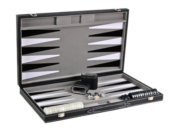 Graphene Grey Leather Backgammon Set 21 Inch