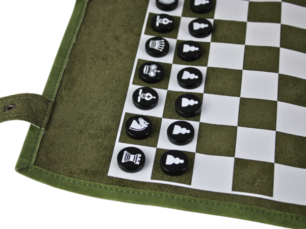 Green Travel Roll Up Chess Set 13 Inch - Image 7