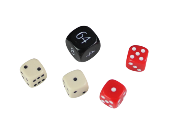 Replacement Backgammon Dice Set - Black Doubling Cube - Red & Cream Dices