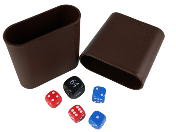 Replacement Backgammon Dice Set & Dice cups- Black Doubling Cube - Red & Blue Dices