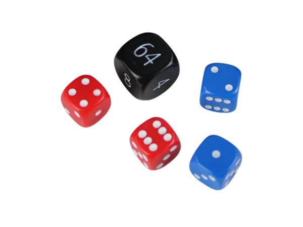 Replacement Backgammon Dice Set - Black Doubling Cube - Red & Blue Dices