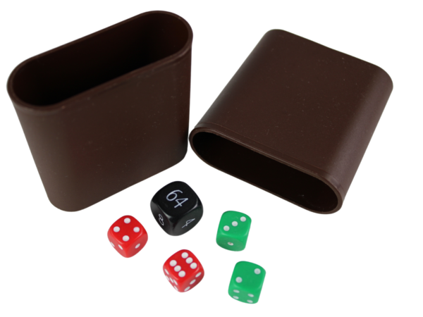 Replacement Backgammon Dice Set & Dice cups- Black Doubling Cube - Red & Green Dices