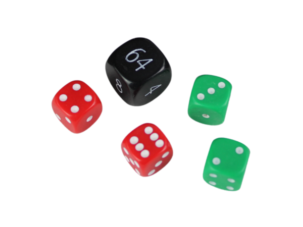 Replacement Backgammon Dice Set - Black Doubling Cube - Red & Green Dices