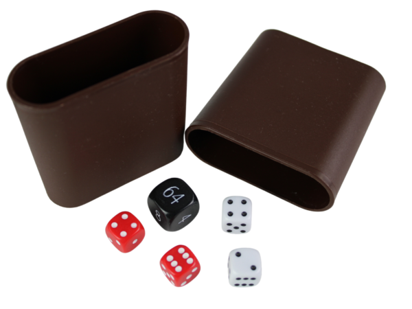 Replacement Backgammon Dice Set & Dice cups- Black Doubling Cube - Red & White Dices