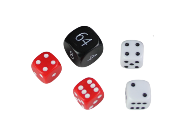 Replacement Backgammon Dice Set - Black Doubling Cube - Red & White Dices