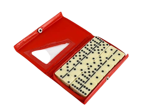 Red Leatherette Case Double 6 Dominoes 28 Pieces