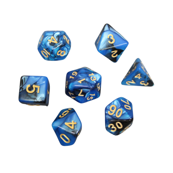 Cobalt Blue Marbled DND Dice Set, 7 Piece Dice Set, Roll Playing Game Dice with Dice Bag