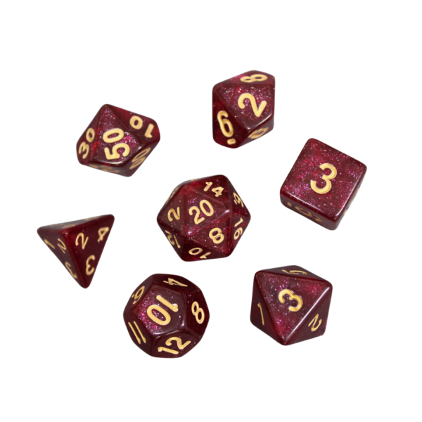 Deep Maroon Marbled DND Dice Set, 7 Piece Dice Set, Roll Playing Game Dice with Dice Bag